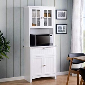 American Furniture Classics OS Home and Office Buffet and Hutch with Framed Glass Doors and Drawer, Large, White