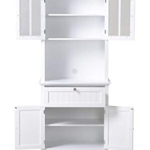 American Furniture Classics OS Home and Office Buffet and Hutch with Framed Glass Doors and Drawer, Large, White