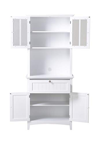 American Furniture Classics OS Home and Office Buffet and Hutch with Framed Glass Doors and Drawer, Large, White