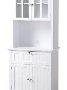 American Furniture Classics OS Home and Office Buffet and Hutch with Framed Glass Doors and Drawer, Large, White