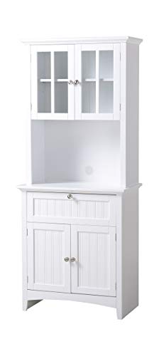 American Furniture Classics OS Home and Office Buffet and Hutch with Framed Glass Doors and Drawer, Large, White