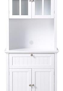 American Furniture Classics OS Home and Office Buffet and Hutch with Framed Glass Doors and Drawer, Large, White