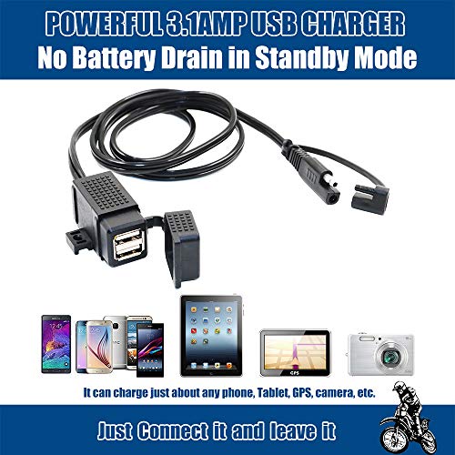 MOTOPOWER MP0609C 3.1Amp Waterproof Motorcycle Dual USB Charger Kit SAE to USB Adapter Cable Phone Tablet GPS Charger (SAE to Dual USB Adapter)