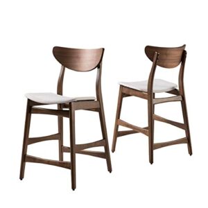 gdfstudio helen fabric natural wood finish counter chair (set of 2) (light beige/walnut)