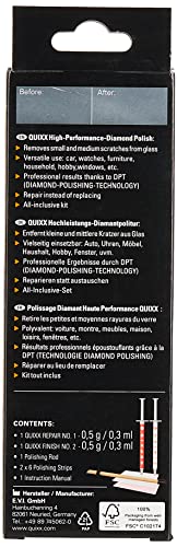 Quixx QGSR1 Glass Scratch Remover, Also for Vehicle Detailing Window Dimond Polish, 30 to 40 Applications, All Inclusive Kit Set, Step 1 Remove Step 2 Polish