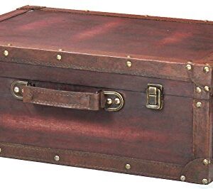 Vintage Style Brown Wooden Suitcase with Leather Trim