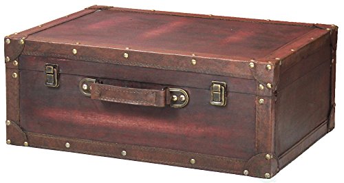 Vintage Style Brown Wooden Suitcase with Leather Trim