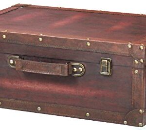 Vintage Style Brown Wooden Suitcase with Leather Trim