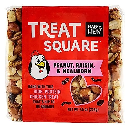 Happy Hen (Case of 6) Treats 7.5 oz. Square-Mealworm and Peanut, 4.25" by 4.25" by 1.25"