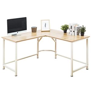 topsky l-shaped desk corner computer desk 55" x 55" with 24" deep workstation bevel edge design (oak)