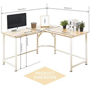 TOPSKY L-Shaped Desk Corner Computer Desk 55" x 55" with 24" Deep Workstation Bevel Edge Design (Oak)