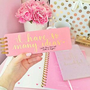 Eccolo Dayna Lee Collection Go-Getter Pink"I Have So Many Ideas" 3" x 8.5" Hardcover Spiral Memo Pad, 300 Pages