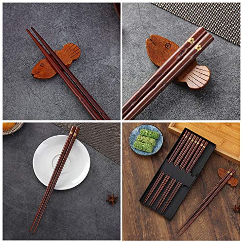 HuaLan Japanese Natural Wood Chopstick Set Reusable Classic Style Chopsticks Non-slip Design Chop Sticks 5 Pairs Gift Set