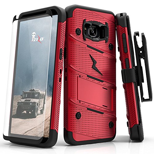 ZIZO Bolt Series for Samsung Galaxy S8 Plus Case Military Grade Drop Tested with Tempered Glass Screen Protector Holster RED Black