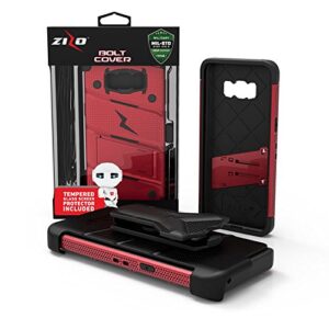 ZIZO Bolt Series for Samsung Galaxy S8 Plus Case Military Grade Drop Tested with Tempered Glass Screen Protector Holster RED Black