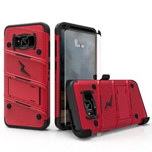 ZIZO Bolt Series for Samsung Galaxy S8 Plus Case Military Grade Drop Tested with Tempered Glass Screen Protector Holster RED Black