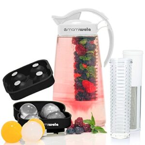 fruit & tea infusion water pitcher - free ice ball maker - free infused water recipe booklet - includes shatterproof jug, fruit infuser and tea infuser