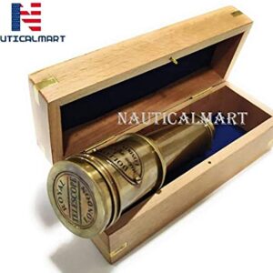 Pirate Brass Telescope, Spyglass Collapsible Monocular Decorative Telescope with Glass Optics for Travel, Hiking, Hunting, Navigation with High Resolution, with Lid and Antique Finish