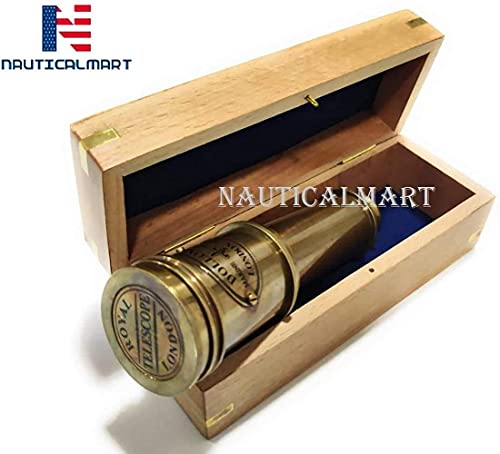 Pirate Brass Telescope, Spyglass Collapsible Monocular Decorative Telescope with Glass Optics for Travel, Hiking, Hunting, Navigation with High Resolution, with Lid and Antique Finish