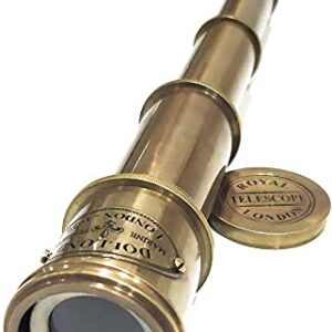 Pirate Brass Telescope, Spyglass Collapsible Monocular Decorative Telescope with Glass Optics for Travel, Hiking, Hunting, Navigation with High Resolution, with Lid and Antique Finish