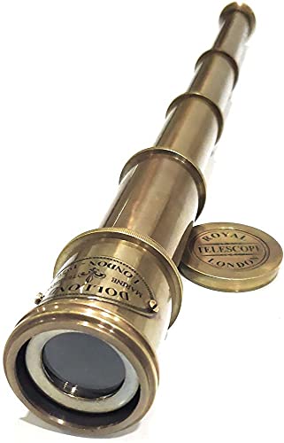 Pirate Brass Telescope, Spyglass Collapsible Monocular Decorative Telescope with Glass Optics for Travel, Hiking, Hunting, Navigation with High Resolution, with Lid and Antique Finish