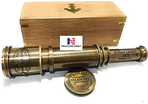 Pirate Brass Telescope, Spyglass Collapsible Monocular Decorative Telescope with Glass Optics for Travel, Hiking, Hunting, Navigation with High Resolution, with Lid and Antique Finish