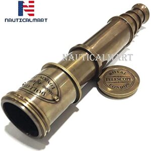 Pirate Brass Telescope, Spyglass Collapsible Monocular Decorative Telescope with Glass Optics for Travel, Hiking, Hunting, Navigation with High Resolution, with Lid and Antique Finish