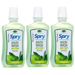 spry alcohol-free xylitol mouthwash, natural herbal mint, healing blend - 16 fl oz (pack of 3)