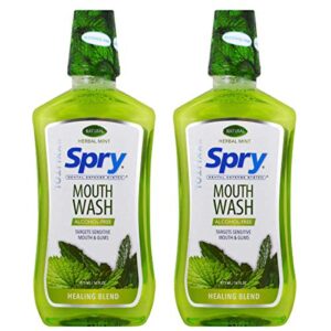 spry alcohol-free xylitol mouthwash, natural herbal mint, healing blend - 16 fl oz (pack of 2)