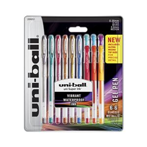 uni-ball 2004053 gel pens, ultra micro (0.38mm) & medium (0.8mm) points, assorted colors, 12 count