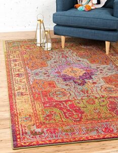 unique loom vita collection traditional bohemian vintage over-dyed colorful saturated area rug, 4 ft x 6 ft, multi/pink