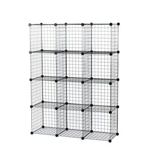 unicoo - 14 * 14 inch big cube multi use diy 12 cube wire grid organizer, bookcase, bookshelf, storage cabinet, wardrobe closet,toy organizer, wire cube storage- (black wire)