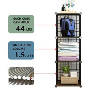 UNICOO - 14 * 14 Inch Big Cube Multi Use DIY 12 Cube Wire Grid Organizer, Bookcase, Bookshelf, Storage Cabinet, Wardrobe Closet,Toy Organizer, Wire Cube Storage- (Black Wire)