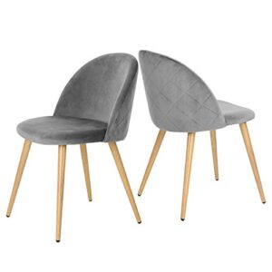 greenforest dining chairs set of 2, modern velvet kitchen room chair upholstered accent leisure side chairs with metal legs, gray