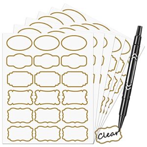 nardo visgo clear sticker labels with gold border for jars,decorative transparent removable waterproof bottle labels in assorted sizes for jars,storage bins,food containers or craft decoration,93pcs
