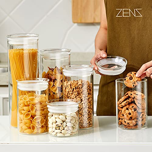 ZENS Airtight Glass Jar Container,15 Fluid Ounce Clear Glass Canister with Lid, Food Storage Jars for Kitchen Spice or Loose Tea,450ml