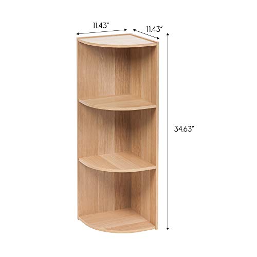 IRIS USA Small Spaces Wood, Bookshelf Storage Shelf, Bookcase, 3-Tier - Corner, Light Brown