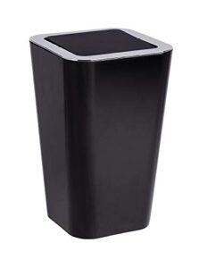 wenko 22474100 small trash can with swing top lid, mini waste basket, stylish garbage bin for bathroom, bedroom, kitchen, 1.6 gallon, 7.1 x 11.2 x 7.1 in, black, 6 l