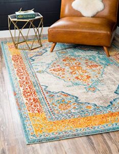 unique loom vita collection bright over-dyed traditional vintage area rug, 8 ft x 10 ft, blue/orange