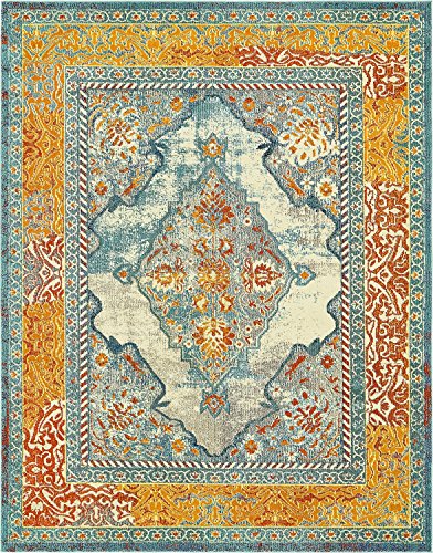 Unique Loom Vita Collection Bright Over-Dyed Traditional Vintage Area Rug, 8 ft x 10 ft, Blue/Orange