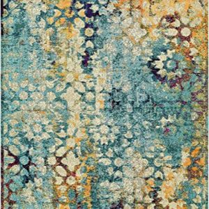 Unique Loom Vita Collection Traditional Over-Dyed Saturated Floral Medallions Area Rug, 9 x 12 ft, Turquoise/Ivory