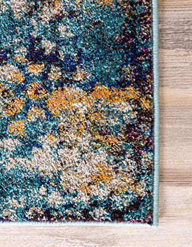 Unique Loom Vita Collection Traditional Over-Dyed Saturated Floral Medallions Area Rug, 9 x 12 ft, Turquoise/Ivory