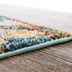 Unique Loom Vita Collection Traditional Over-Dyed Saturated Floral Medallions Area Rug, 9 x 12 ft, Turquoise/Ivory