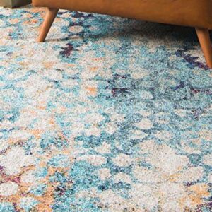 Unique Loom Vita Collection Traditional Over-Dyed Saturated Floral Medallions Area Rug, 9 x 12 ft, Turquoise/Ivory