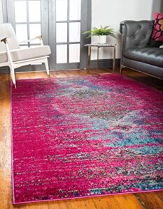 unique loom vita collection saturated over-dyed traditional gradient area rug, 4 ft x 6 ft, fuchsia/light blue