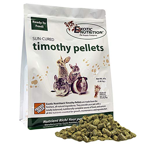 Timothy Pellets (4 lb.) - 100% All Natural, High Fiber, Sun Cured Timothy Hay Grass Food & Treat - Rabbits, Guinea Pigs, Chinchillas, Degus, Prairie Dogs, Tortoises, Hamsters, Gerbils, Rats