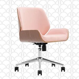 elle decor ophelia low-back task modern bentwood home office armless desk chairs in chrome finish, french pink 22.75d x 22w x 44h in