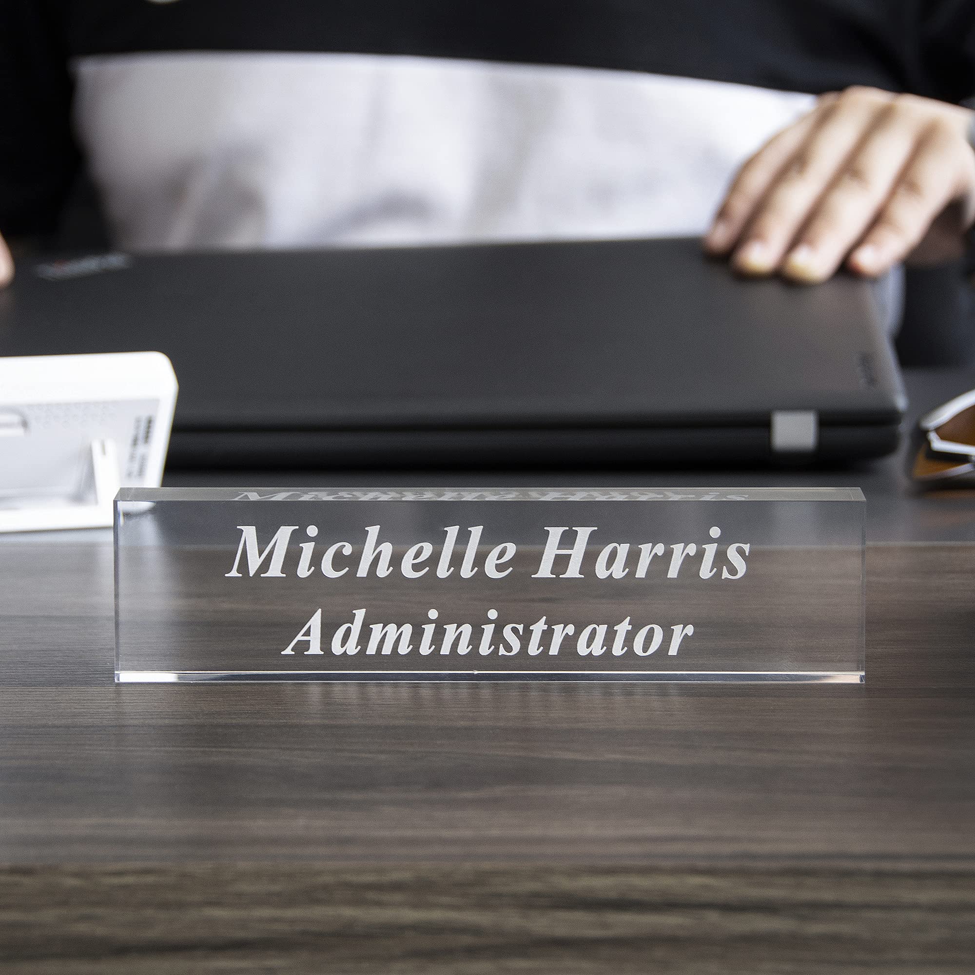 Custom Personalized Engraved Acrylic Name Plate Office Desk Bar 8x2x3/4-Inch