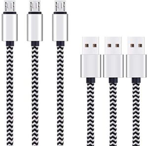 ailun micro usb cable 10ft 3pack high speed 2.0 usb a male to micro usb sync charging nylon braided cable for android phone charger cable tablets wall and car charger connection silver&blackwhite
