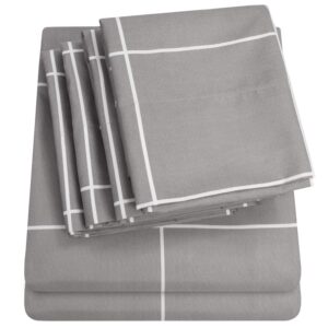 queen sheets window pane gray - 6 piece 1500 supreme collection fine brushed microfiber deep pocket queen sheet set bedding - 2 extra pillow cases, great value, queen, window pane gray